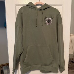 No Boundaries Olive Hoodie with Floral Design